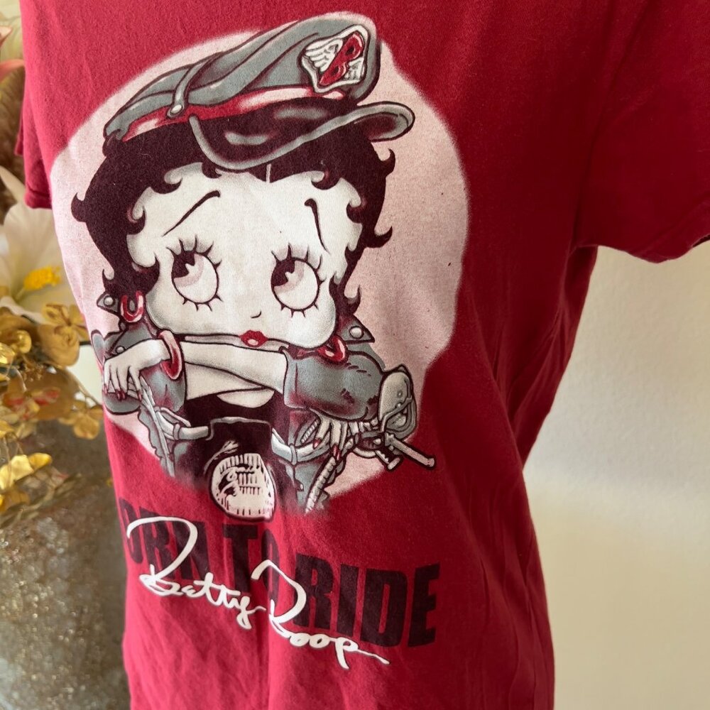 Betty Boop Born to Ride Y2K Red Cotton Fitted Graphic Tshirt M - Picture 2 of 8